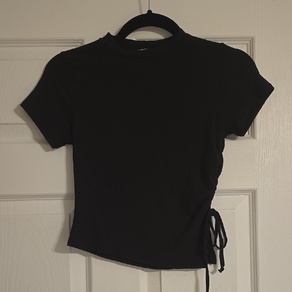 Olivia Rae Black Fitted T-Shirt with Tie Front
